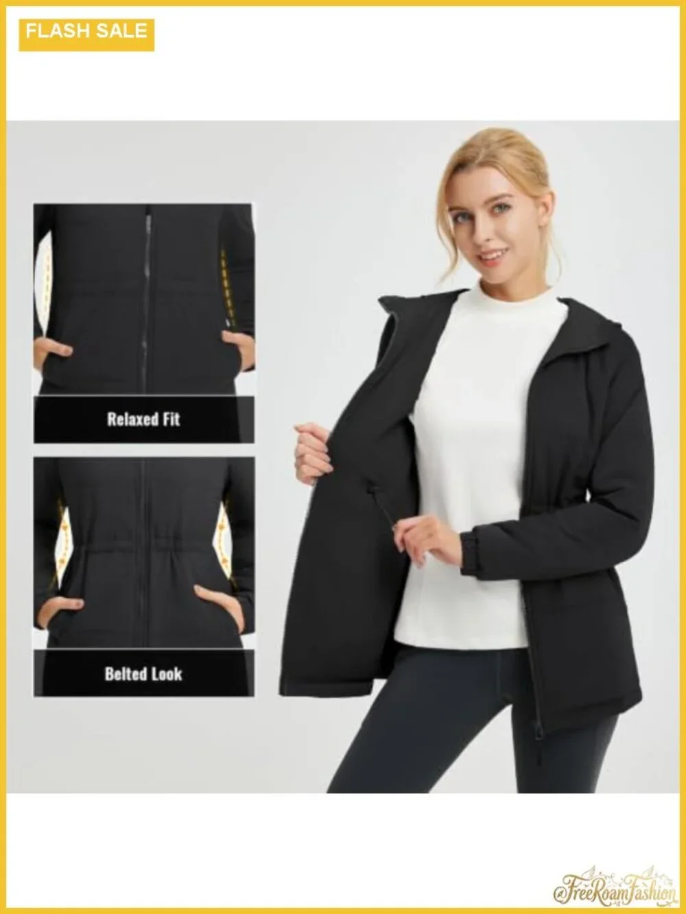 Women's Long Quilted Puffer Jacket Hooded Cinched Waist Winter Coat